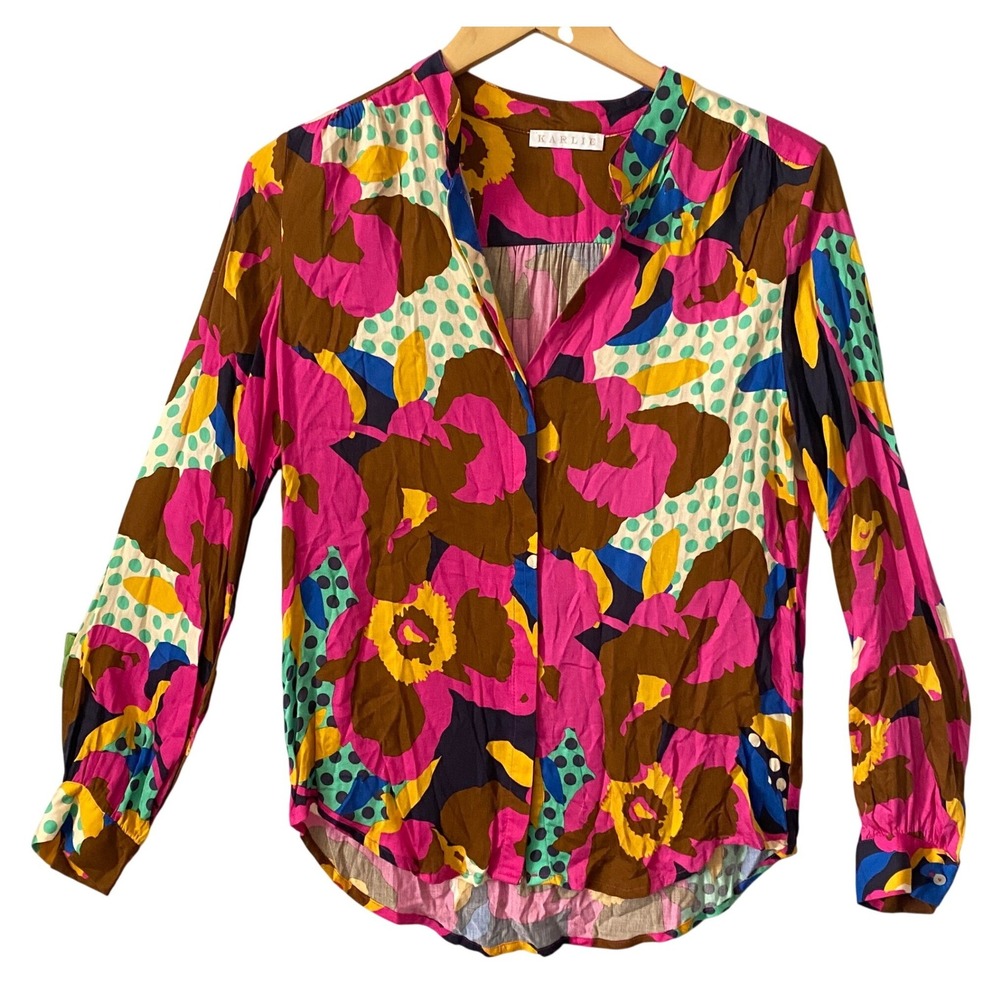Karlie Women Floral Retro Blouse Multicolor Long Sleeve Festival Bold Artsy